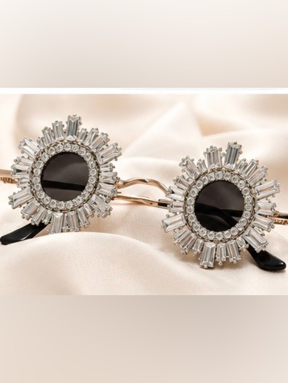 Rhinestone Sunburst Round Sunglasses Crystal Statement Shades